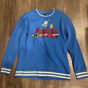 Adventure Time Blue Crewneck Sweatshirt with Graphic Logo